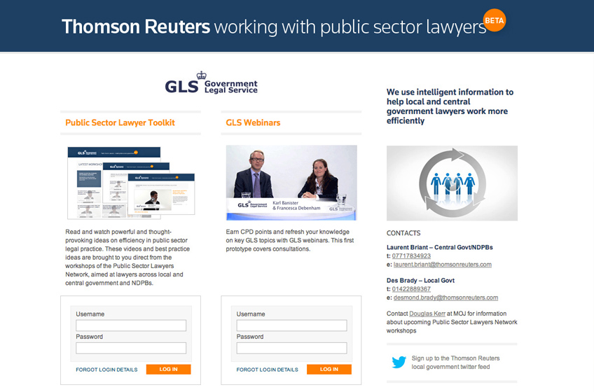 Thomson Reuters Public Sector Lawyers Network homepage